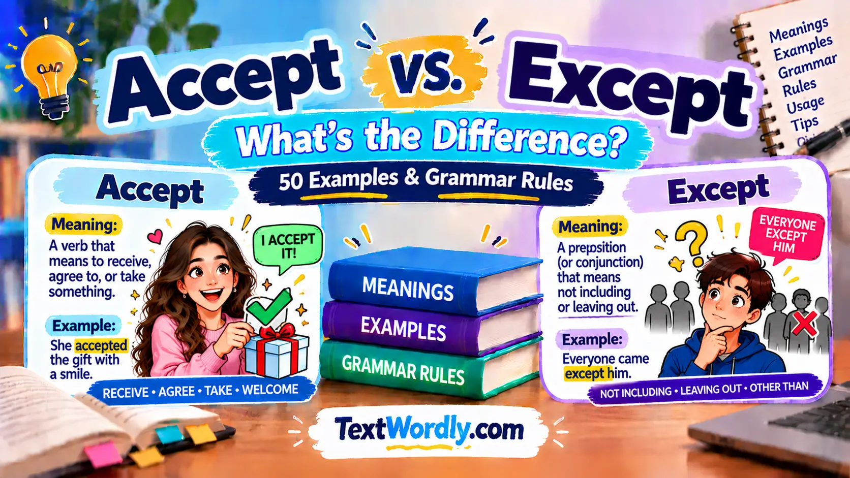 Accept vs. Except: 50 Examples & Grammar Rules