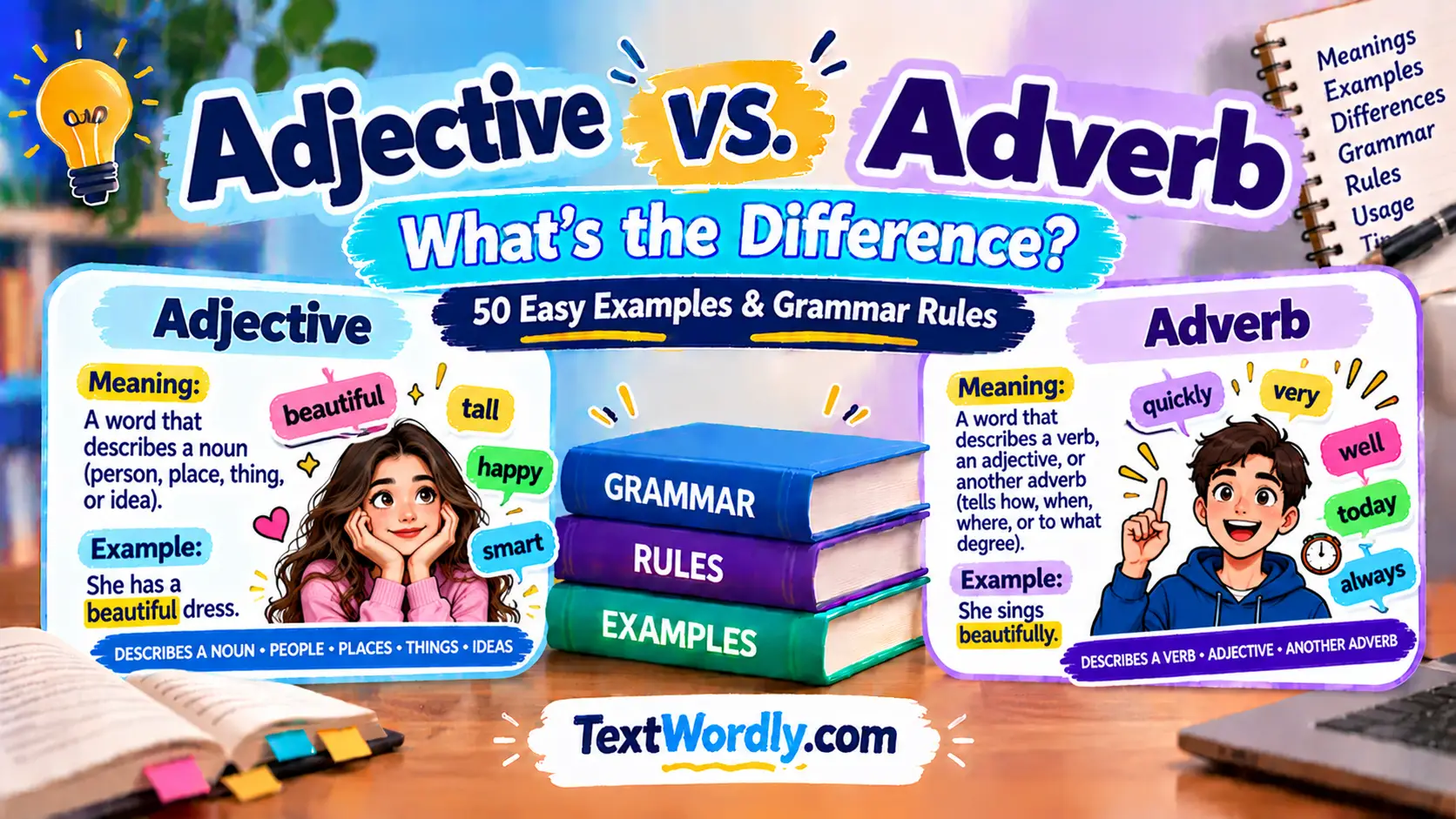 Adjective vs Adverb: 50 Easy Examples, Differences, and Grammar Rules