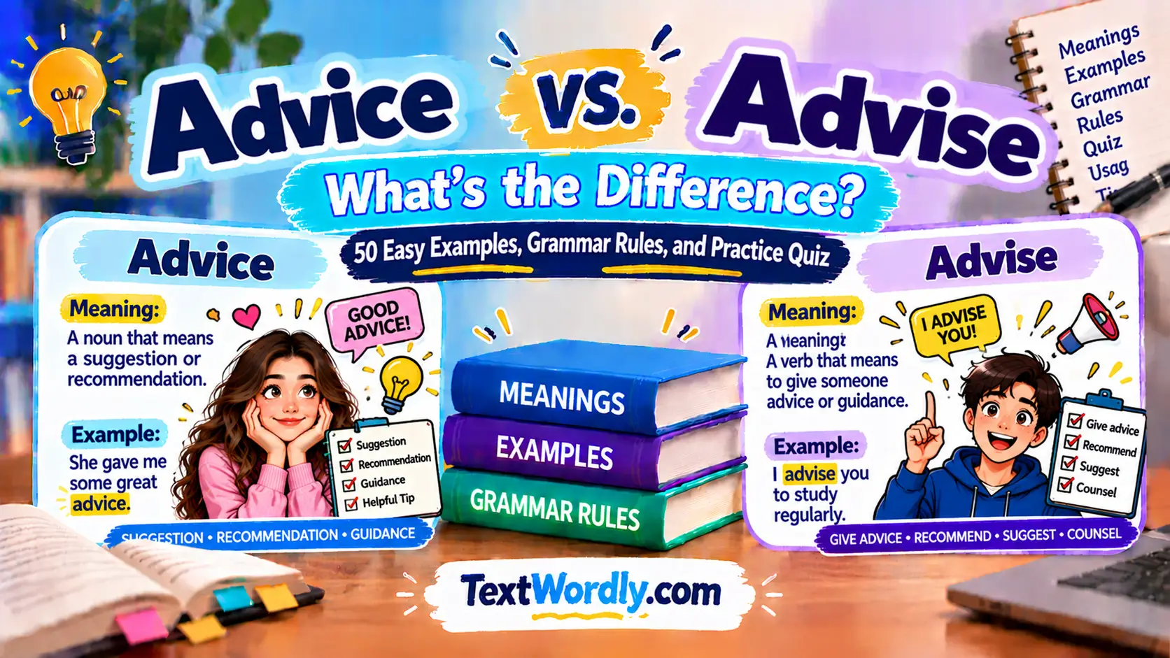 Advice vs Advise: 50 Easy Examples, Grammar Rules, and Practice Quiz