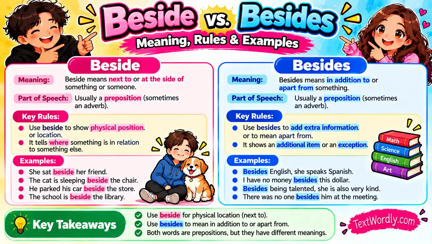 Beside vs Besides: Meaning, Rules & Examples
