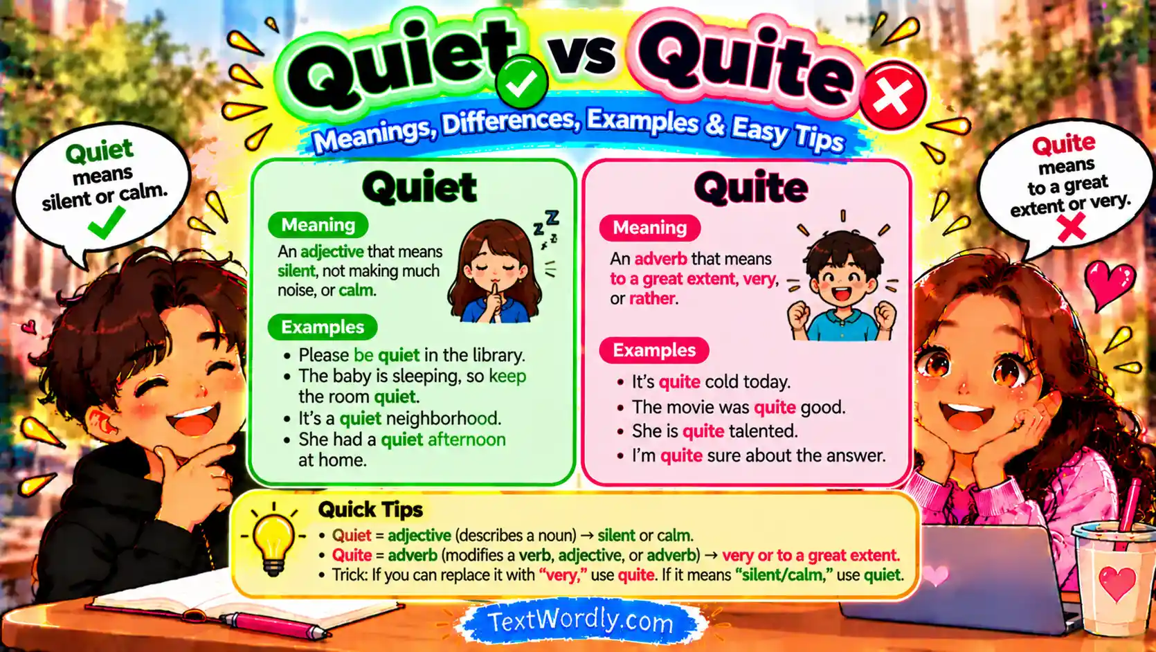Quiet vs Quite | Textwordly